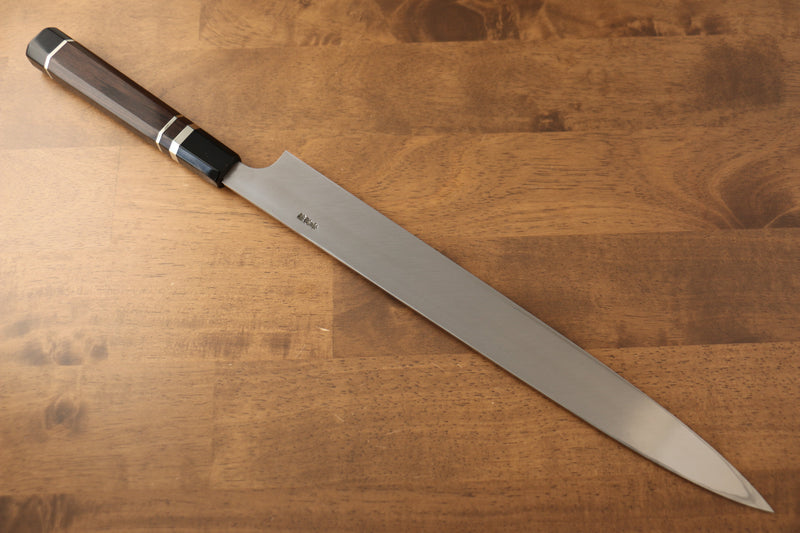 Yu Kurosaki Acier Bleu No.2 Finition en miroir Yanagiba  330mm Ebène avec double bague de buffle d'eau Manipuler avec Gaine - japanny-FR