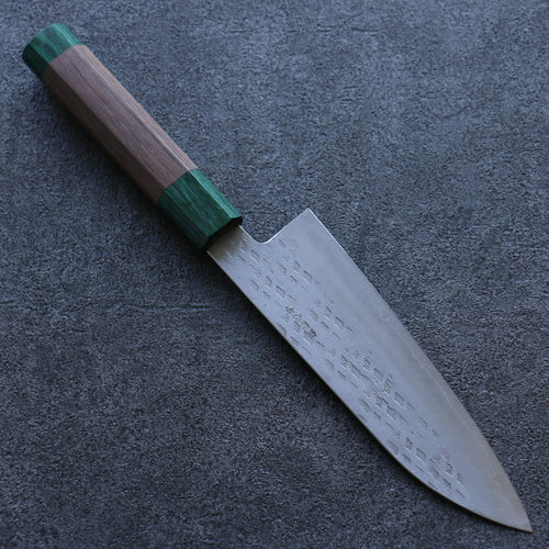 Seisuke Acier argenté NO.3 Martelé Santoku  165mm Noix(double bague vert ) Manipuler - japanny-FR