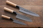 Set de couteaux de cuisine japonais Seisuke Blue Steel No.2 Nashiji Gyuto, Santoku, Petty - japanny-FR