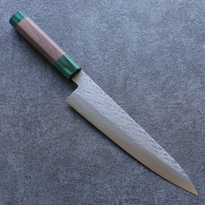 Seisuke Acier argenté NO.3 Martelé Gyuto  210mm Noix(double bague vert ) Manipuler - japanny-FR