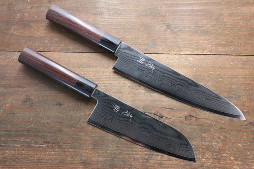 Seisuke VG10 63Layer Damascus Santoku 165mm & Gyuto 210mm Japanese Chef Knife Set - japanny-FR