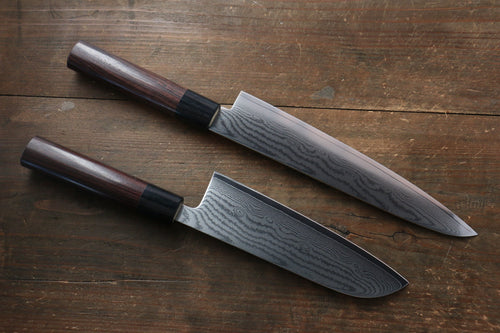 Seisuke VG10 63Layer Damascus Santoku 165mm & Gyuto 210mm Japanese Chef Knife Set - japanny-FR