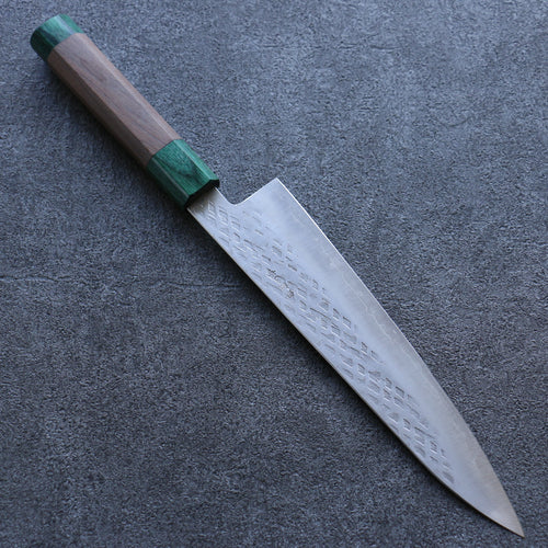 Seisuke Acier argenté NO.3 Martelé Gyuto  210mm Noix(double bague vert ) Manipuler - japanny-FR