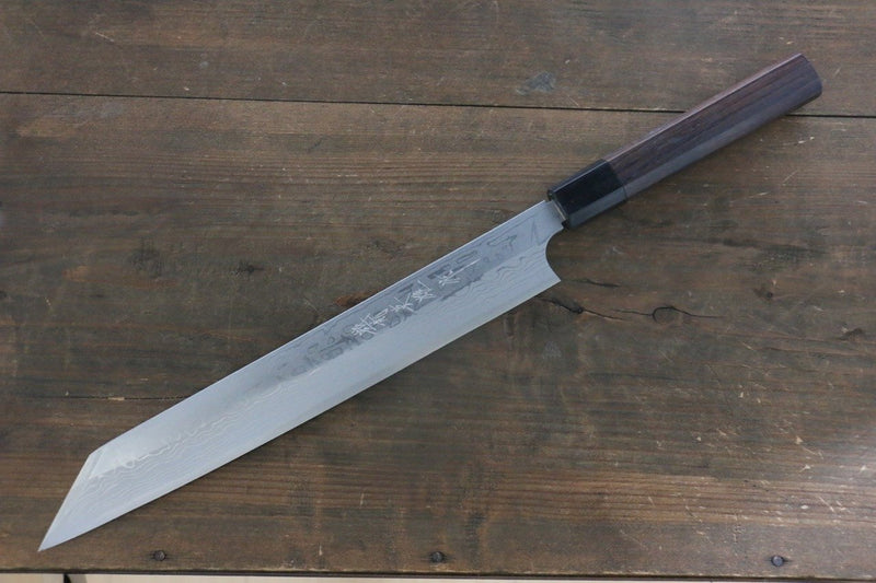 Hideo Kitaoka (Pour les gauchers) Acier Blanc No.2 Damas Kiritsuke Yanagiba  270mm Shitan Manipuler - japanny-FR