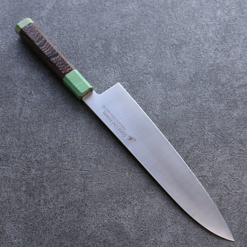 Sakai Takayuki Antarès Émeraude Uddeholm Acier suédois résistant aux taches Gyuto  240mm Wengé (Double Anneau Vert) Manipuler - japanny-FR