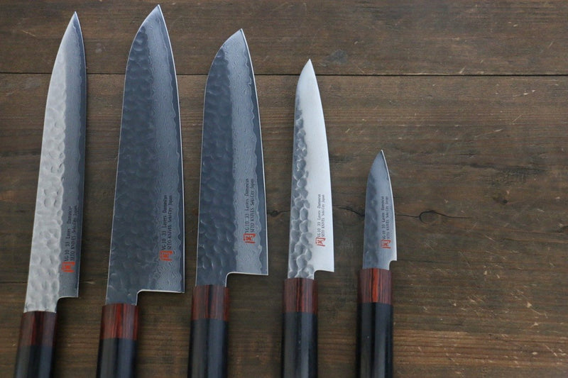 Iseya  VG10 33 Couche Damas japonais 80mm, Petty 150mm, Santoku, Petit Santoku Gyuto 210mm & Couteau de chef de sushi 210mm Set - japanny-FR