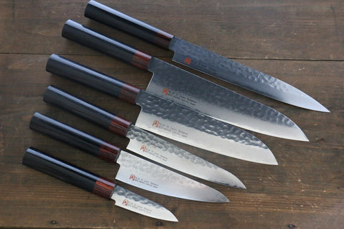 Iseya VG10 33 Couche Damas japonais 80mm, Petty 150mm, Santoku, Petit Santoku Gyuto 210mm & Couteau de chef de sushi 210mm Set - japanny-FR
