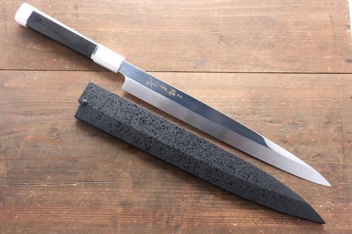 Sakai Takayuki Ginryu Honyaki Acier suédois Finition en miroir Yanagiba  270mm Bois d'ébène Manipuler Avec gaine - japanny-FR