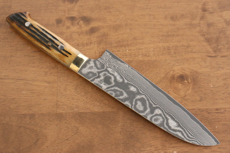 Takeshi Saji VG10 Damas noir Santoku  180mm Os de vache marron Manipuler - japanny-FR