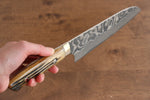Takeshi Saji VG10 Damas noir Santoku  180mm Os de vache marron Manipuler - japanny-FR