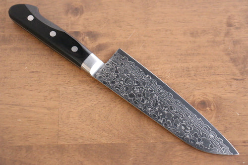 Seisuke Kagami AUS10 Finition miroir Damas Santoku  170mm Bois de pakka noir Manipuler - japanny-FR