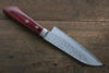 Kunihira Sairyu VG10 Damas Petit Santoku  135mm Bois de pakka rouge Manipuler - japanny-FR