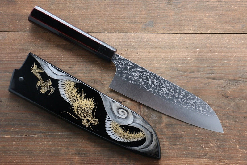 Yu Kurosaki Shizuku R2/SG2 Martelé Santoku  165mm Laqué Manipuler - japanny-FR