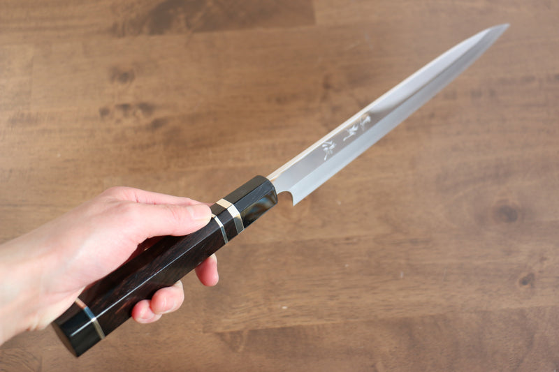 Yu Kurosaki Acier Bleu No.2 Finition en miroir Yanagiba  270mm Ebène avec double bague de buffle d'eau Manipuler - japanny-FR