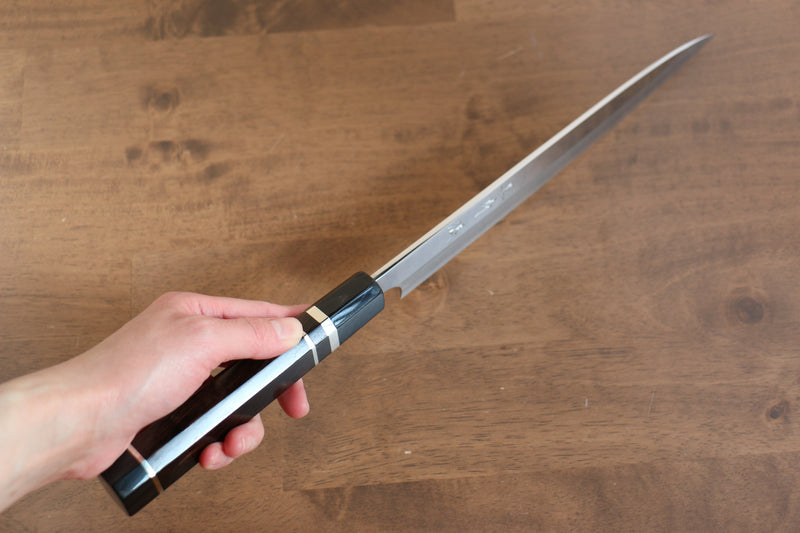 Yu Kurosaki Acier Bleu No.2 Finition en miroir Yanagiba  270mm Ebène avec double bague de buffle d'eau Manipuler - japanny-FR