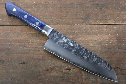 Seisuke Aonashi AUS10 3 couche Nashiji Santoku  170mm Bois de pakka bleu Manipuler - japanny-FR