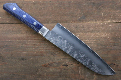 Seisuke Aonashi AUS10 3 couche Nashiji Santoku  170mm Bois de pakka bleu Manipuler - japanny-FR