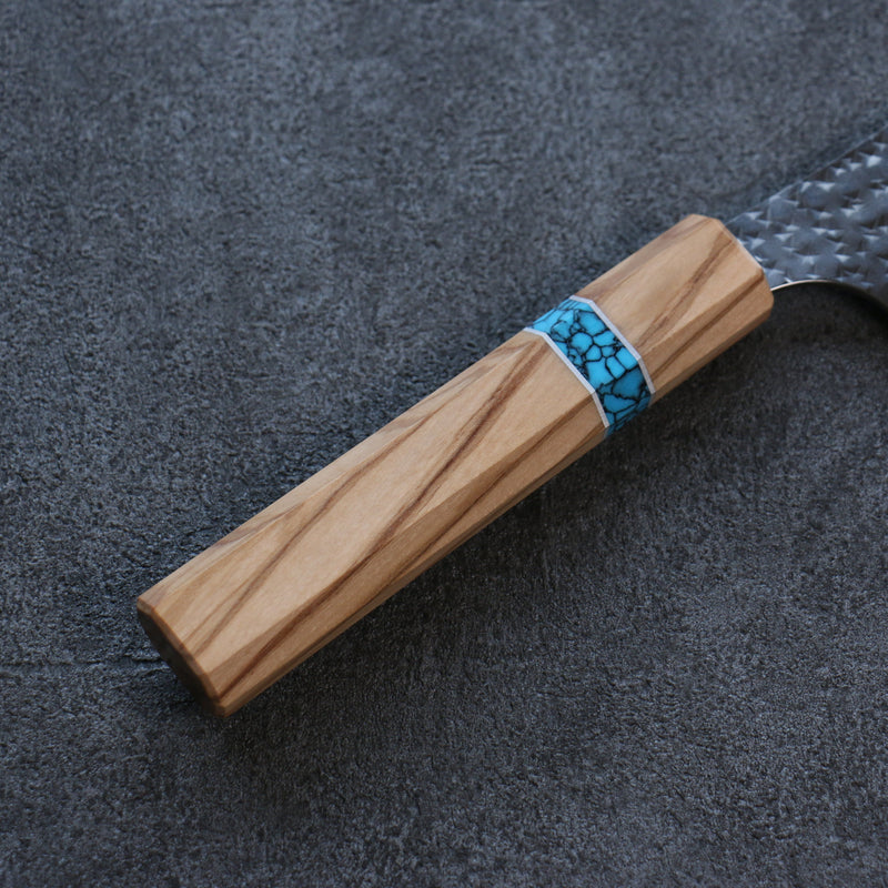 Yu Kurosaki Senko Ei R2/SG2 Martelé Santoku  165mm Olivier(férule:turquoise avec anneau) Manipuler - japanny-FR