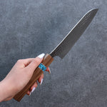 Yu Kurosaki Senko Ei R2/SG2 Martelé Santoku  165mm Noix(férule:turquoise avec anneau) Manipuler - japanny-FR