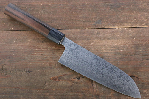 Makoto Kurosaki VG10 Damas Santoku  165mm Bois d'ébène Manipuler - japanny-FR