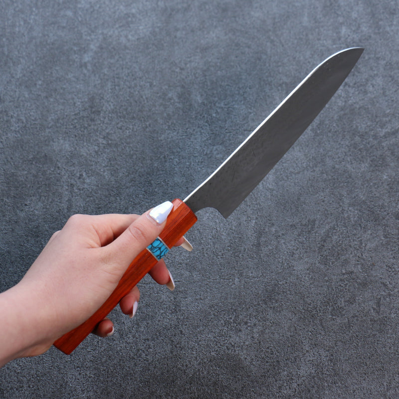 Yu Kurosaki Senko Ei R2/SG2 Martelé Santoku  165mm Padoauk(turquoise avec anneau) Manipuler - japanny-FR