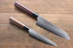 Sakai Takayuki 45 Layer Damascus Japanese Chef's Santoku Knife 180mm & Petty Knife 150mm with Shitan Handle Set - japanny-FR