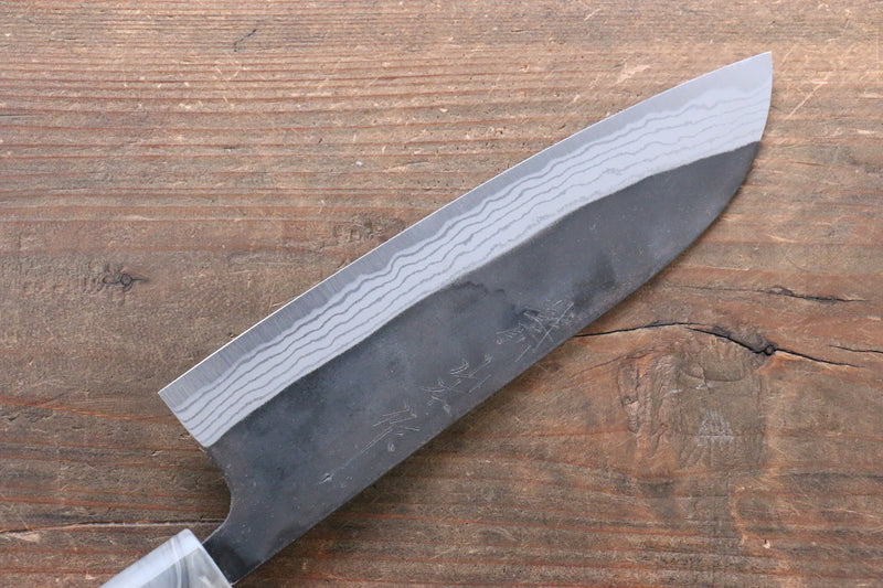 Nao Yamamoto Acier Blanc No.2 Kurouchi Damas Santoku  170mm Cerisier américain Manipuler - japanny-FR