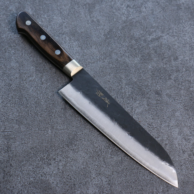 Seisuke Super Bleu Noir Santoku  180mm Bois de Pakka marron Manipuler - japanny-FR