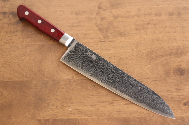 Seisuke Nami AUS10 Finition miroir Damas Gyuto  210mm Bois de pakka rouge Manipuler - japanny-FR