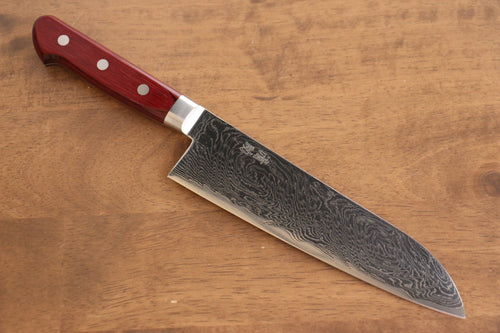 Seisuke Nami AUS10 Finition miroir Damas Santoku 180mm Manipuler Bois de pakka rouge - japanny-FR