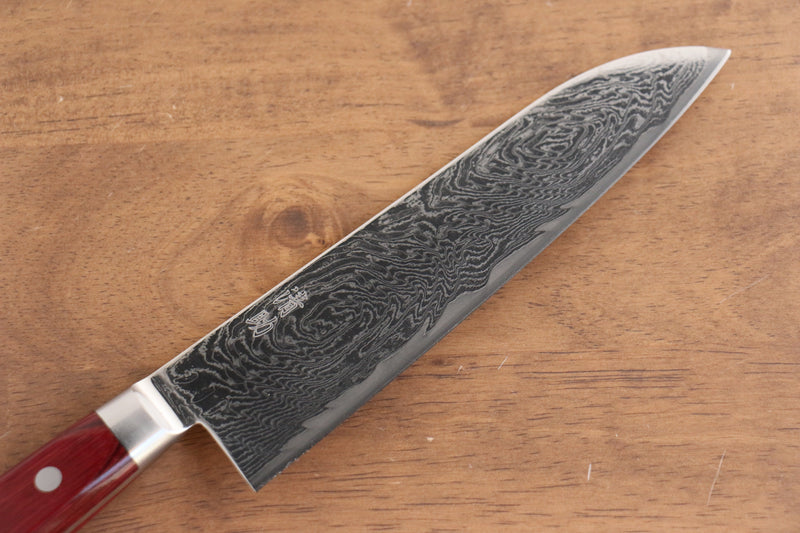 Seisuke Nami AUS10 Finition miroir Damas Santoku 180mm Manipuler Bois de pakka rouge - japanny-FR