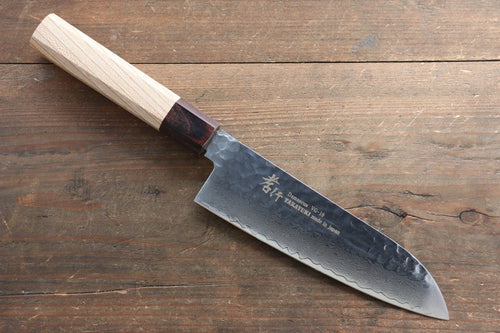 Sakai Takayuki VG10 33 Couche de Damas Santoku  170mm Keyaki (orme japonais) Manipuler - japanny-FR