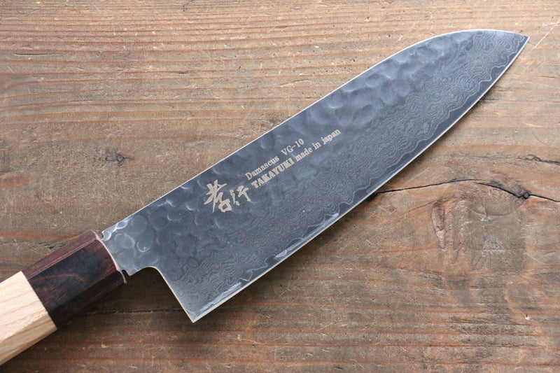 Sakai Takayuki VG10 33 Couche de Damas Santoku  170mm Keyaki (orme japonais) Manipuler - japanny-FR