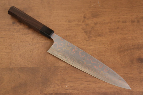 Takeshi Saji Acier Bleu No.2 Damas coloré Gyuto  210mm Shitan Manipuler - japanny-FR