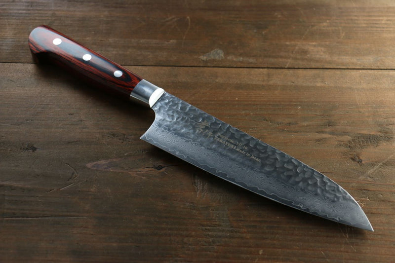 Sakai Takayuki VG10 33-Couches Damas Santoku  180mm Bois d'acajou Pakka Manipuler - japanny-FR