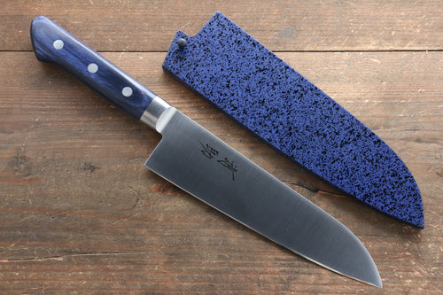 Seisuke Seiten Molybdene Santoku  180mm Bois de pakka bleu Manipuler avec Gaine - japanny-FR