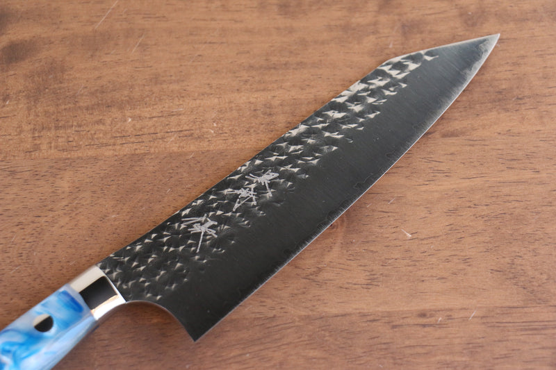 Yu Kurosaki Senko Ei R2/SG2 Martelé Santoku  165mm Acrylique bleu blanc Manipuler - japanny-FR