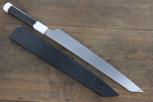 Sakai Takayuki Ginryu Honyaki Acier suédois Finition en miroir Kengata Yanagiba  300mm Bois d'ébène Manipuler Avec gaine - japanny-FR