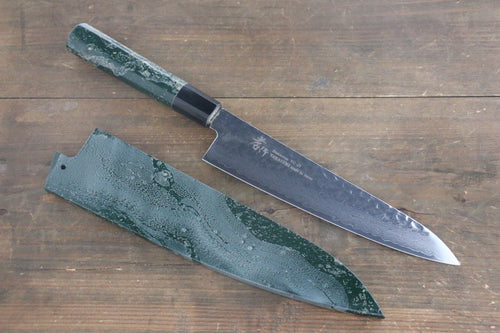 Sakai Takayuki VG10 33-Couches Damas Martelé Gyuto  210mm Laqué vert Manipuler - japanny-FR