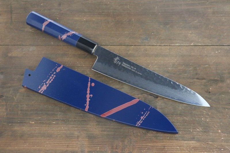 Sakai Takayuki VG10 33-Couches Damas Martelé Gyuto  210mm Laqué bleu Manipuler - japanny-FR