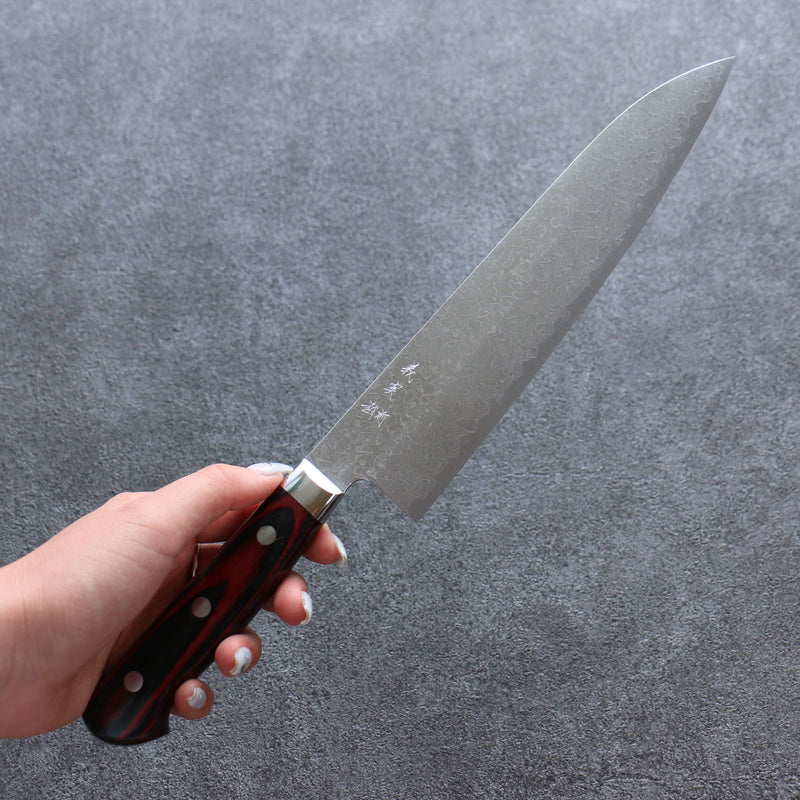 Yoshimi Kato VG10 Damas Migaki Polish Terminé Gyuto  210mm Bois de pakka rouge Manipuler - japanny-FR