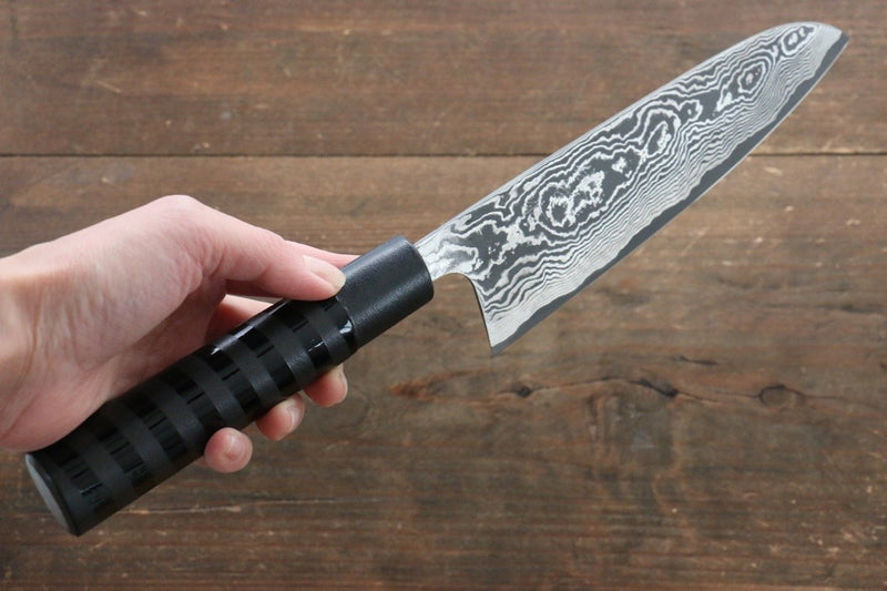 Takeshi Saji VG10 Damas noir Santoku  175mm peinture de noix de cajou(Noir) Manipuler - japanny-FR