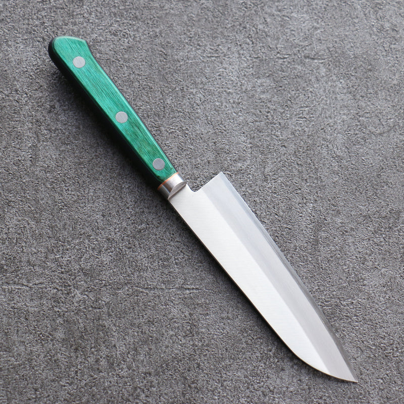 Sakai Kikumori Acier Bleu No.1 Petit Santoku Couteau Japonais 140mm Bois de pakka vert Manipuler - japanny-FR