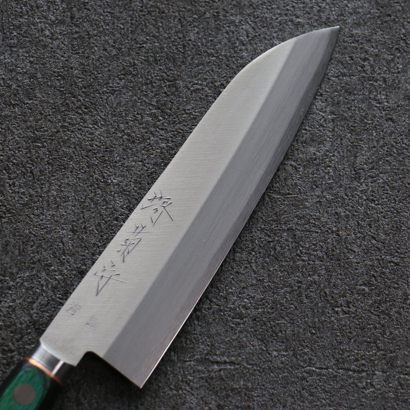 Sakai Kikumori Acier Bleu No.1 Petit Santoku Couteau Japonais 140mm Bois de pakka vert Manipuler - japanny-FR