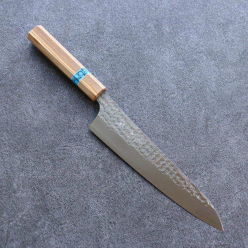 Yu Kurosaki Senko Ei R2/SG2 Martelé Gyuto  210mm Olivier(férule:turquoise avec anneau) Manipuler - japanny-FR