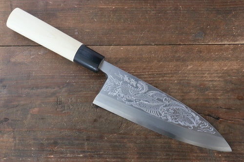 Sakai Takayuki Kasumitogi White Steel Ittouryumon engraving Deba - japanny-FR