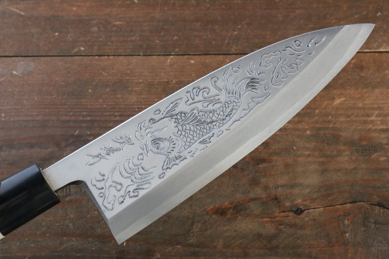 Sakai Takayuki Kasumitogi White Steel Sojyonokoi engraving Deba - japanny-FR