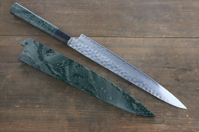 Sakai Takayuki AUS10 45 Couche de Damas Martelé Sujihiki  240mm Laqué vert Manipuler Avec gaine - japanny-FR