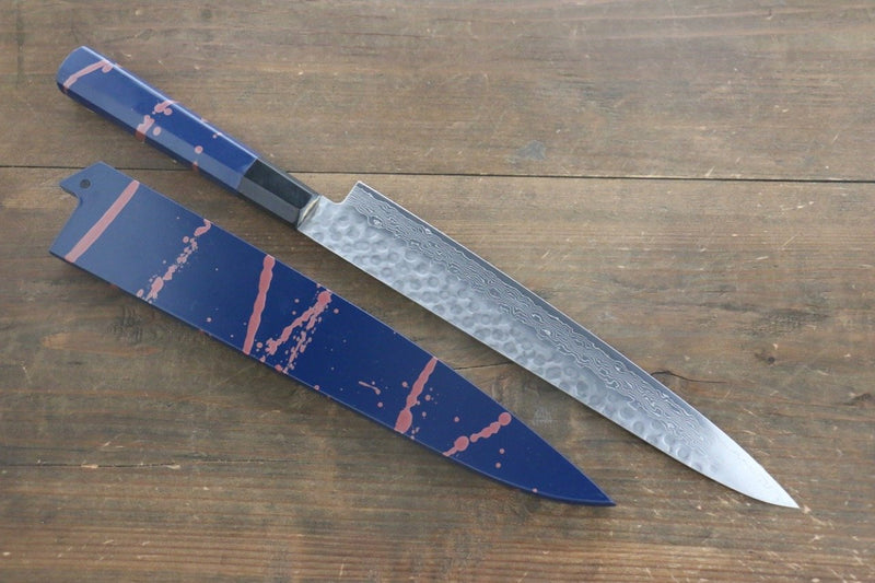 Sakai Takayuki AUS10 45 Couche de Damas Martelé Sujihiki  240mm Laqué bleu Manipuler Avec gaine - japanny-FR