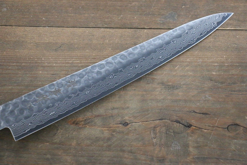 Sakai Takayuki AUS10 45 Couche de Damas Martelé Sujihiki  240mm Laqué bleu Manipuler Avec gaine - japanny-FR